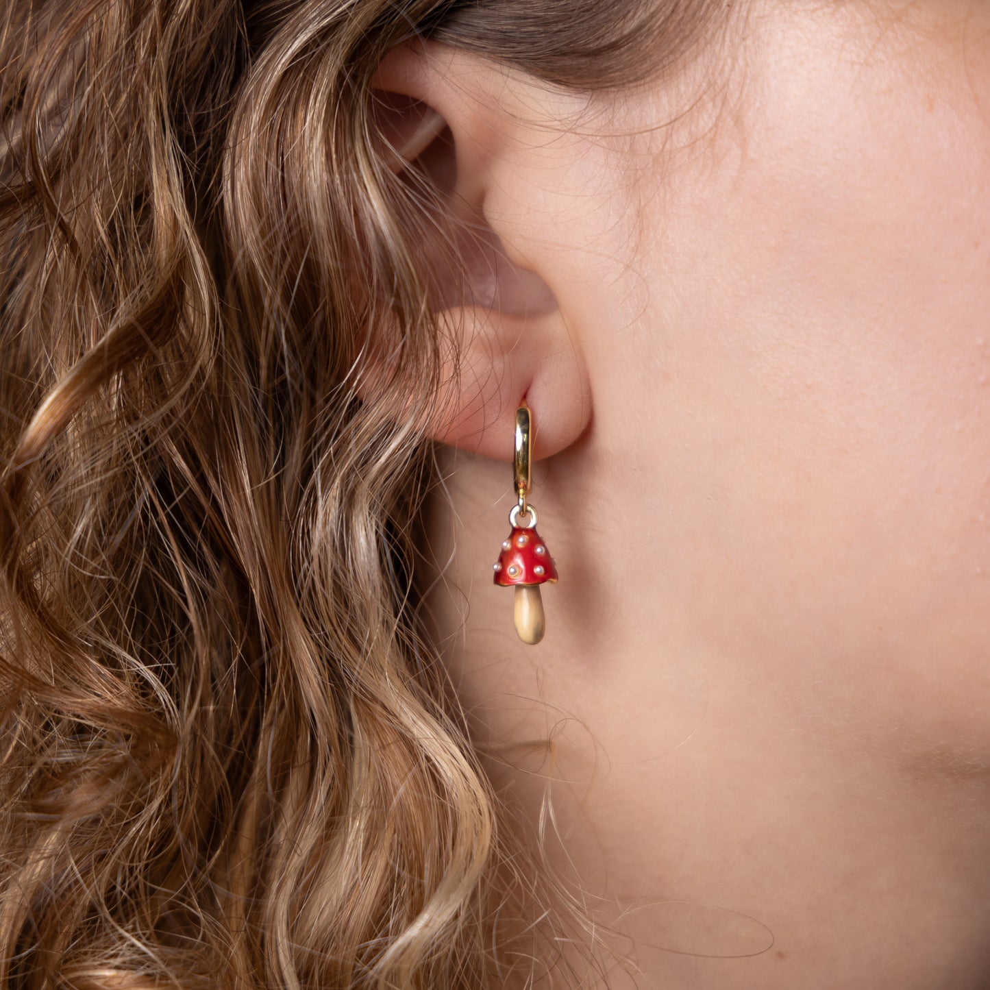 Fable Enamel Mushroom Huggie Earrings