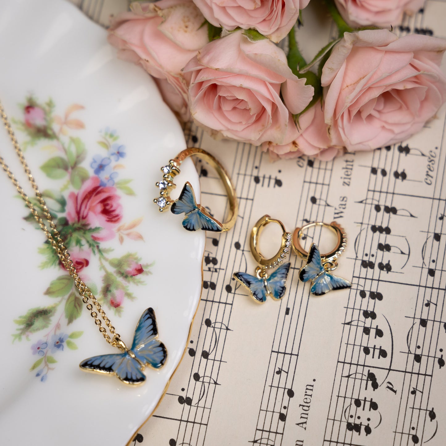 Fable Enamel Blue Butterfly Short Necklace