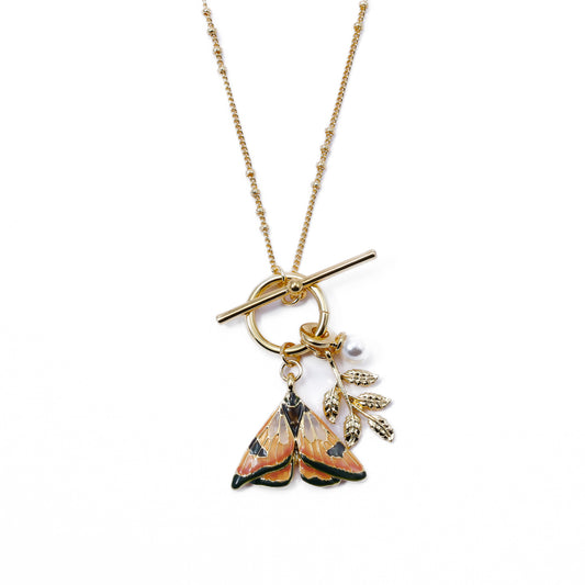 Fable Enamel Moth & Leaf Charm Necklace