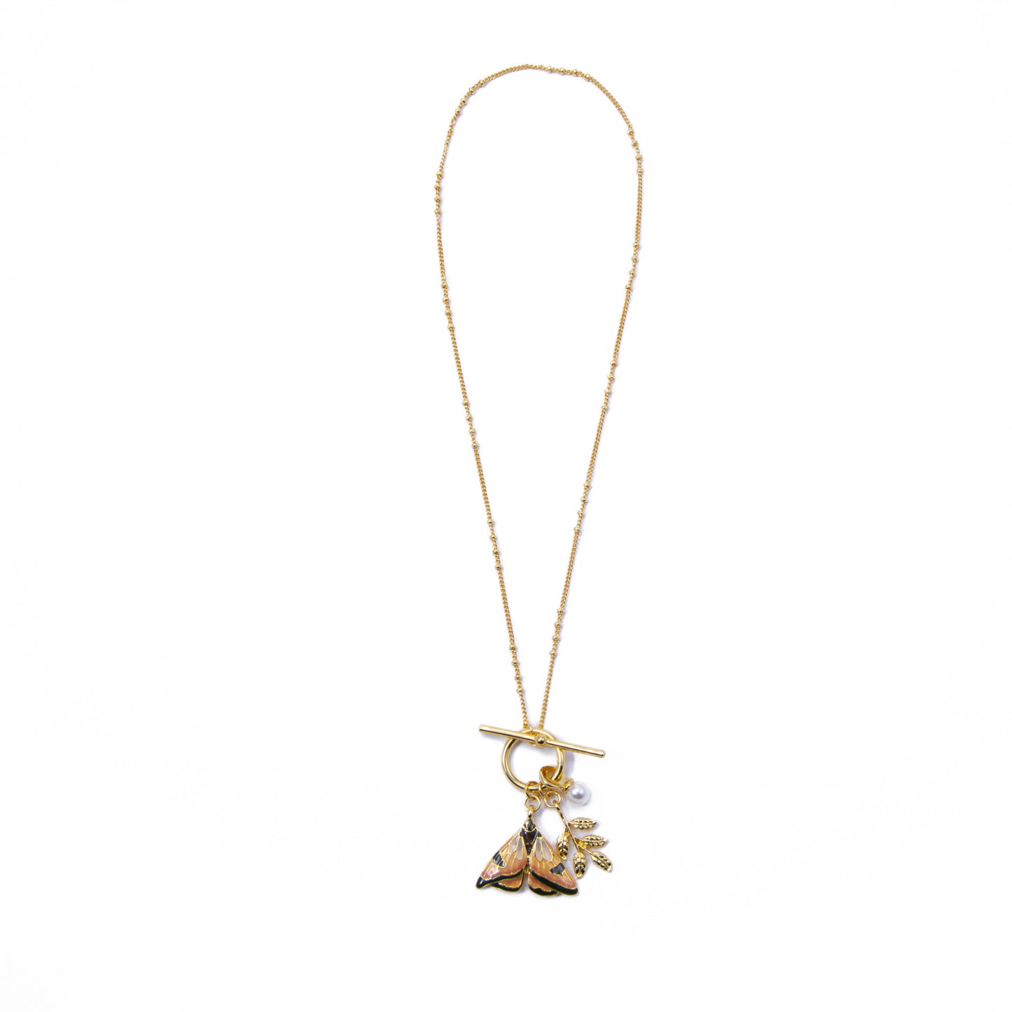 Fable Enamel Moth & Leaf Charm Necklace