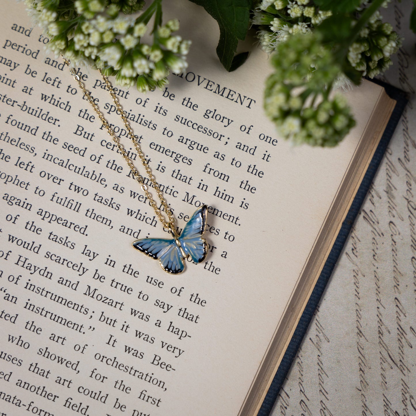 Fable Enamel Blue Butterfly Short Necklace