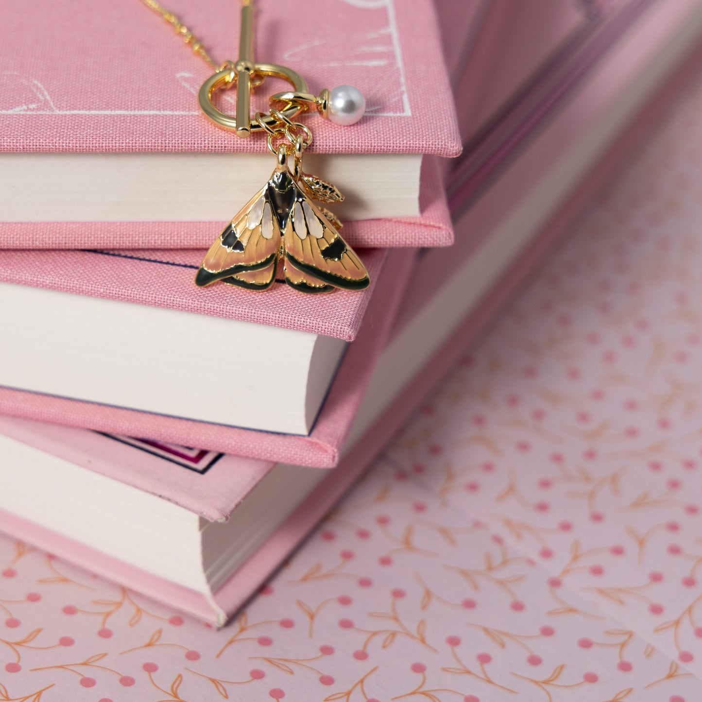 Fable Enamel Moth & Leaf Charm Necklace