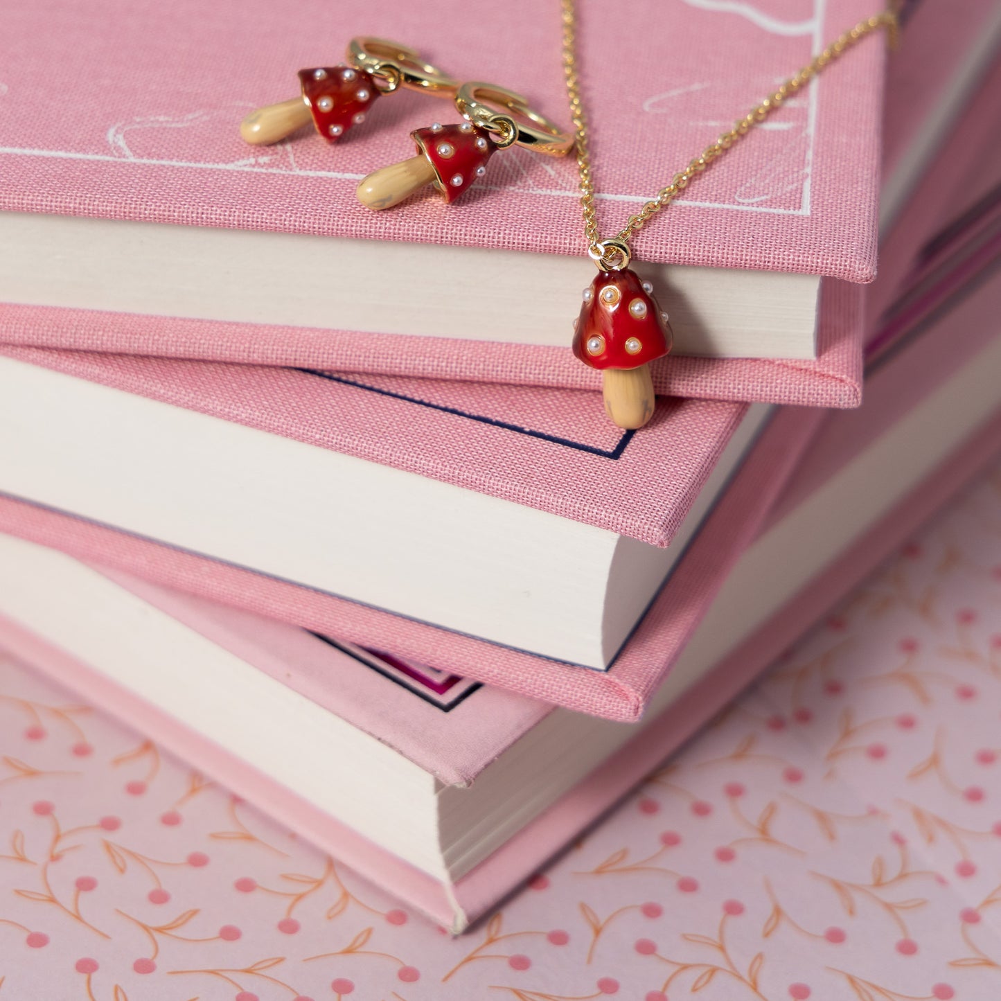 Fable Enamel Mushroom Huggie Earrings