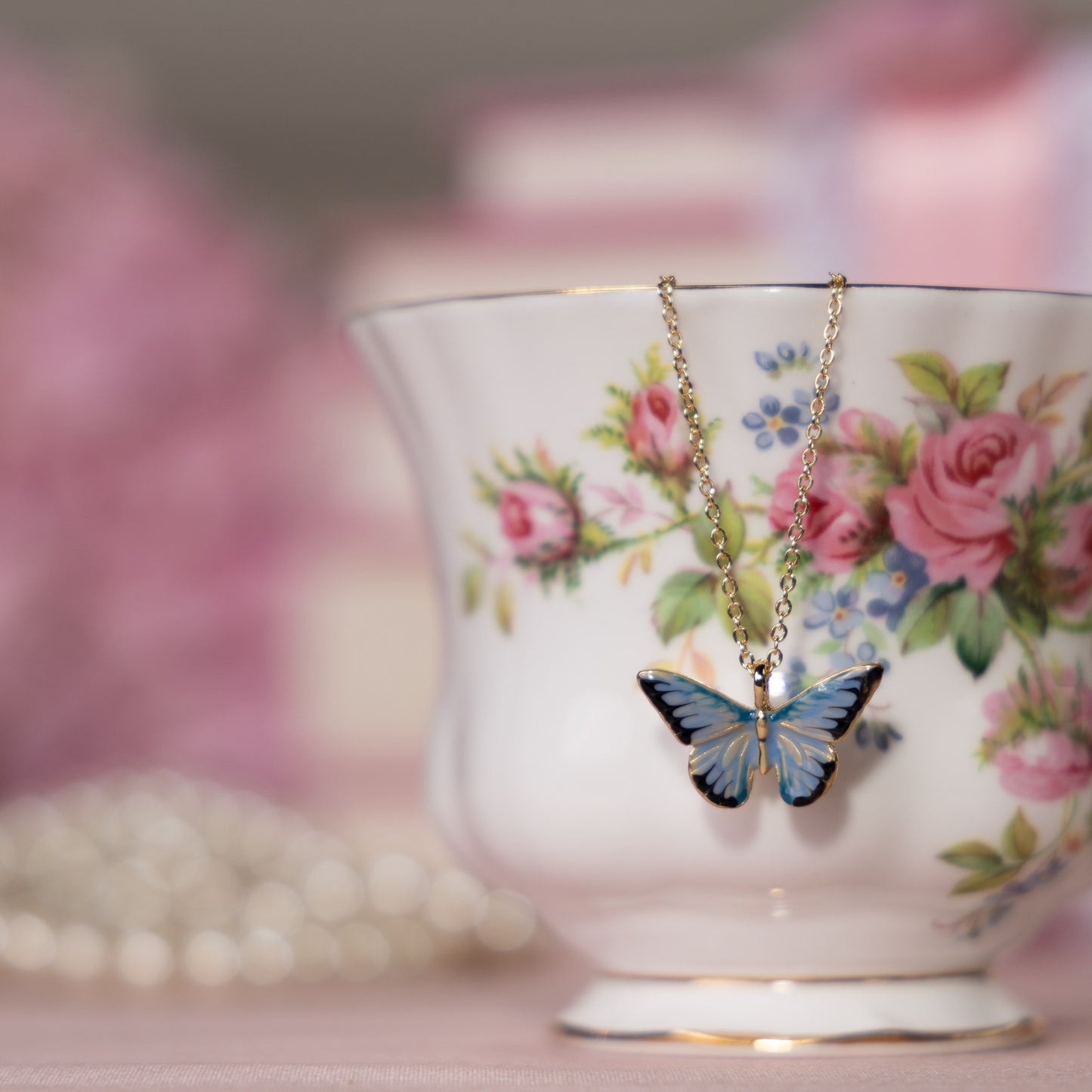 Fable Enamel Blue Butterfly Short Necklace