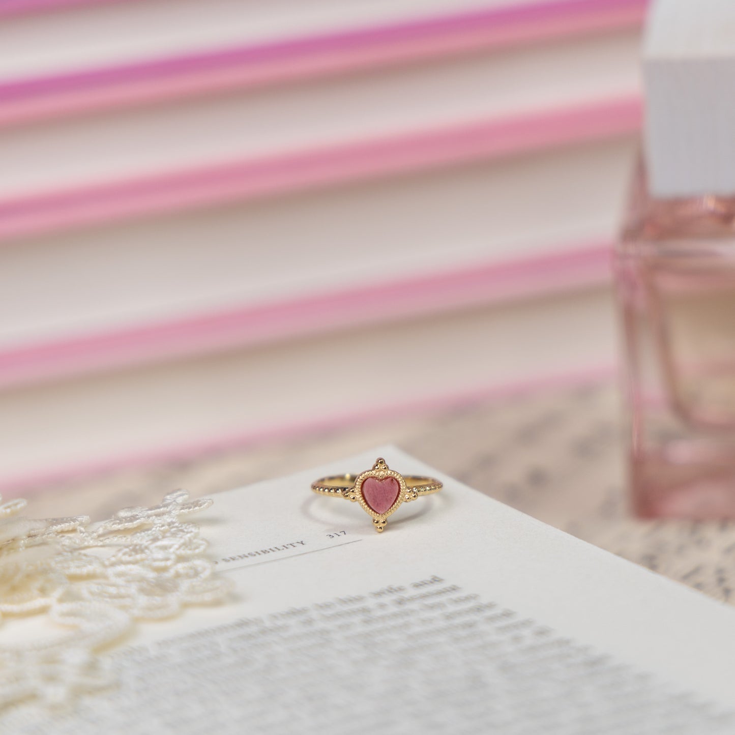 Rosie's Heart Stone Ring Pink